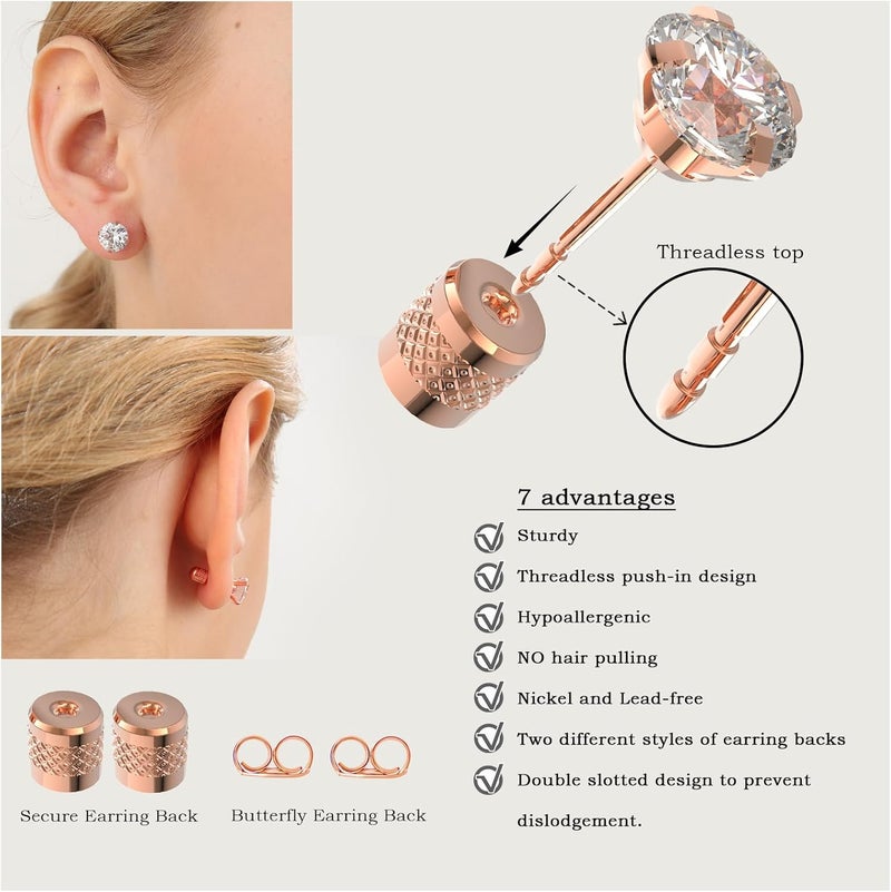 Yetonload 5-6 pairs Push-in Flat Back Stud Earrings Hypoallergenic Surgical Stainless Steel Cubic Zirconia Earrings Studs Set Multi-Pack, CZ Stud Earrings for Women Men Trendy Cartilage Stud Earrings 2-8mm - Image 3